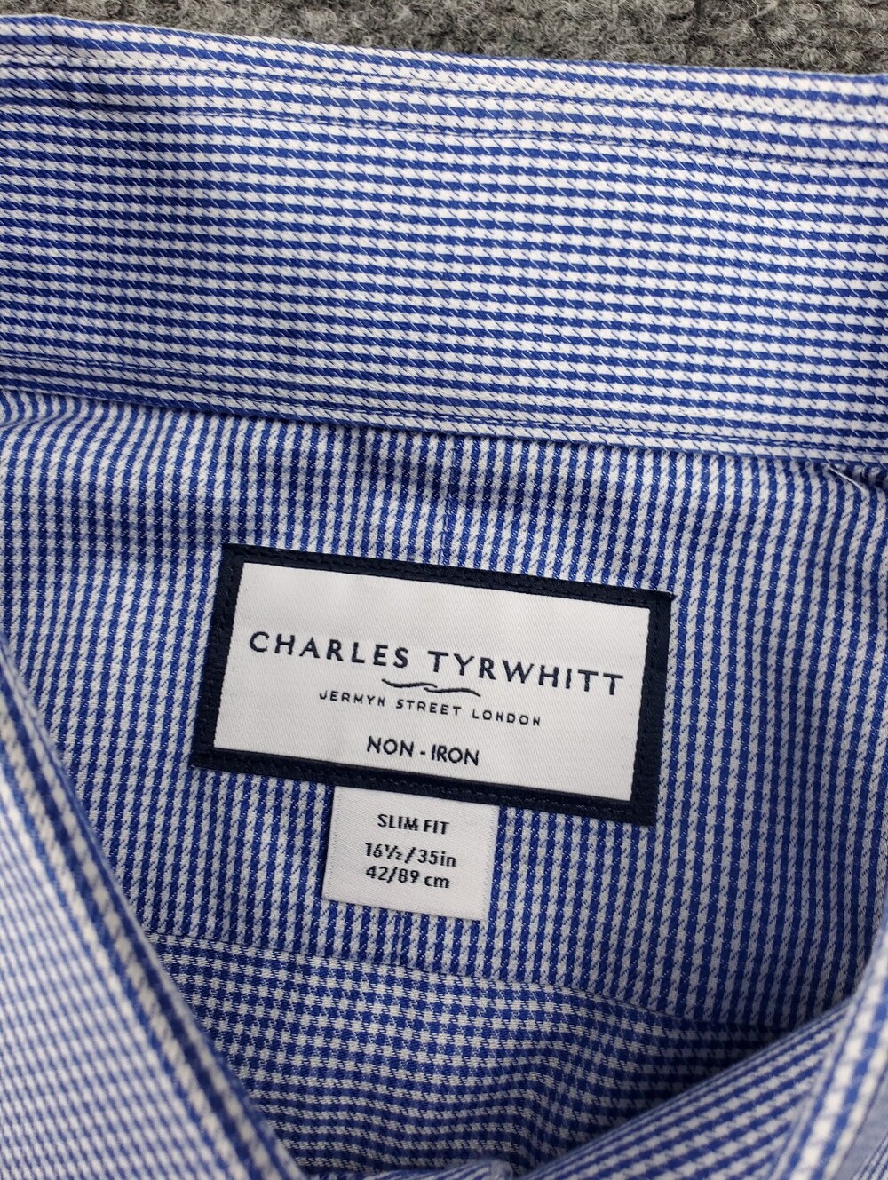 Charles Tyrwhitt Dress Shirt Slim Fit 16.5 35 Blue White Check Non Iron Spread - Picture 4 of 8
